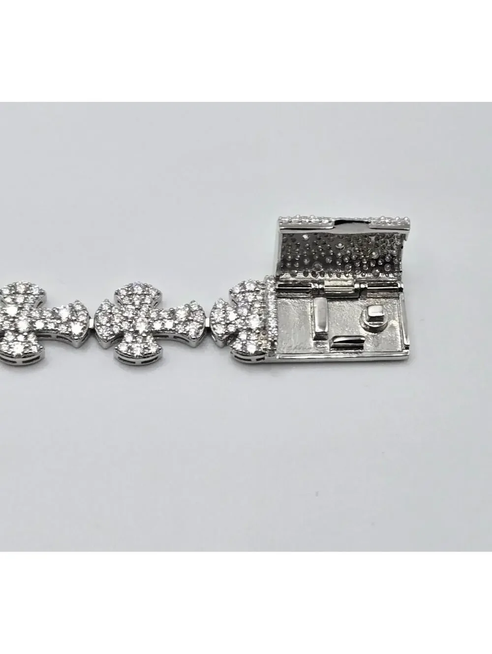 Real MOISSANITE Jesus Face & Cross Bracelet, 925 Sterling Silver, 9in Icey